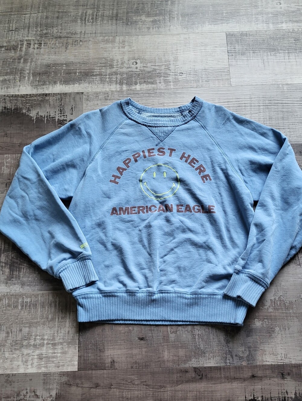American Eagle Womens Seriously Lived In Sweatshirt Blue Smiley Original XS